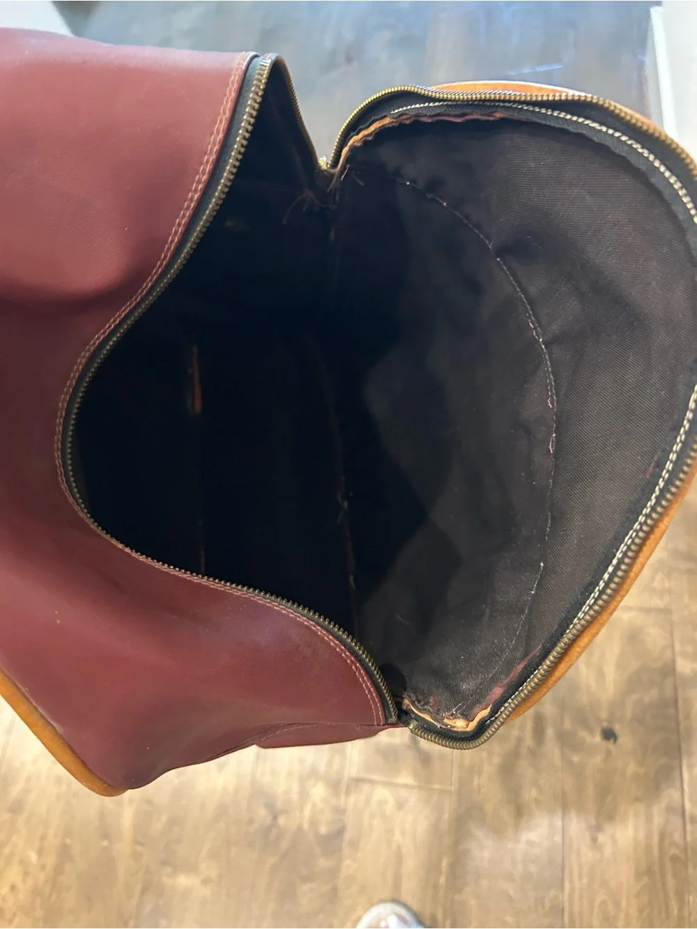 Brown Leather-Trim Burgandy Backpack